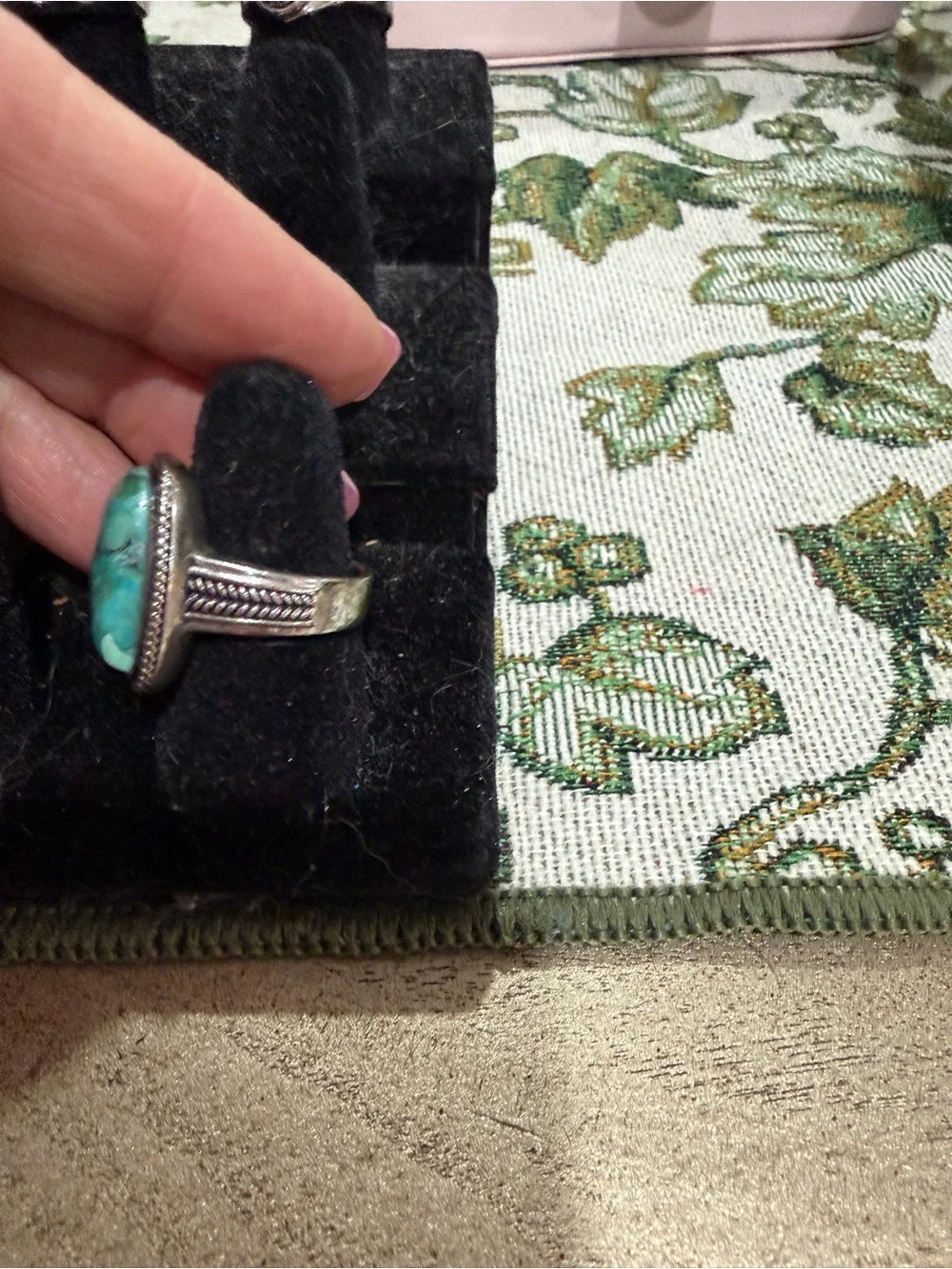 Turquoise Stone Silver-Trim Ring - Blue Green Gem